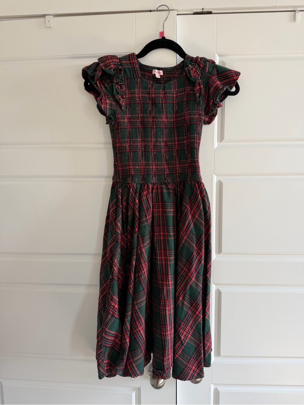 Ivy City Co Red and Green Plaid Ruffle Sleeve Dress